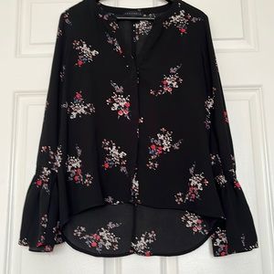 Sanctuary Black Floral Button Down Blouse, Size S